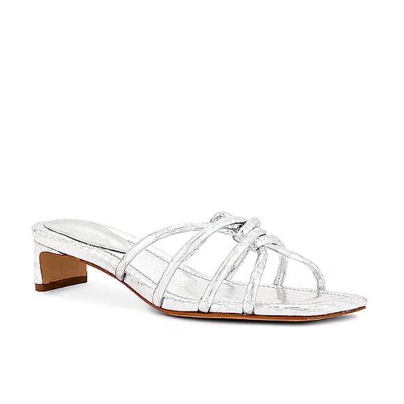 Schutz Rachel Mules shoes sandals silver strappy low heels party Revolve 10 - Picture 1 of 14